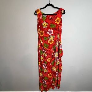 Vintage Robbie Bee 100% silk floral Hawaiian print sarong front column dress 12